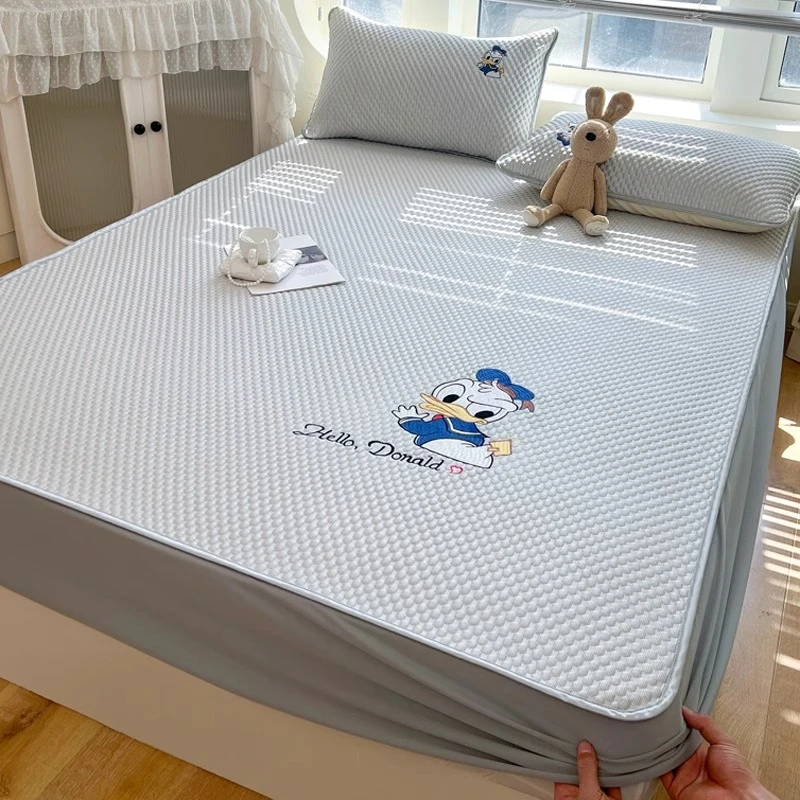 迪士尼夏季冰丝凉席三件套冰豆豆床笠款儿童床单人学生宿舍夏凉垫
