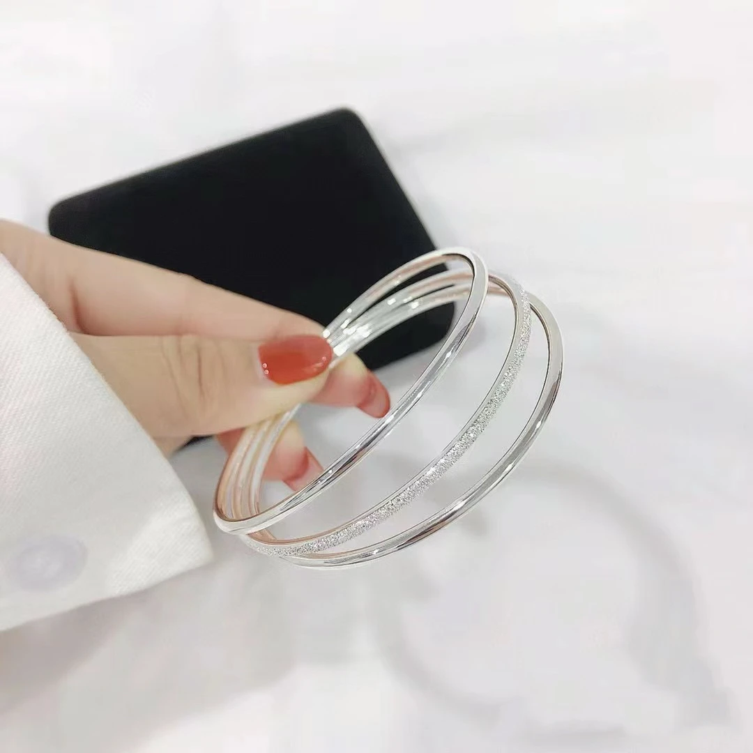 足银手镯 三生三世足银时尚百搭精美经典三圈手环送女友礼物
