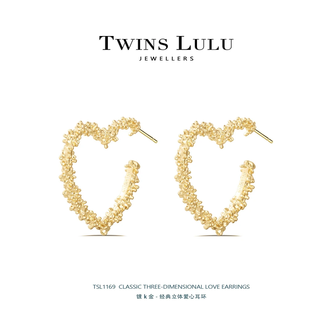 铜合金耳饰 【官方正品】【双十一】螺纹心形鎏金耳环TSL1169