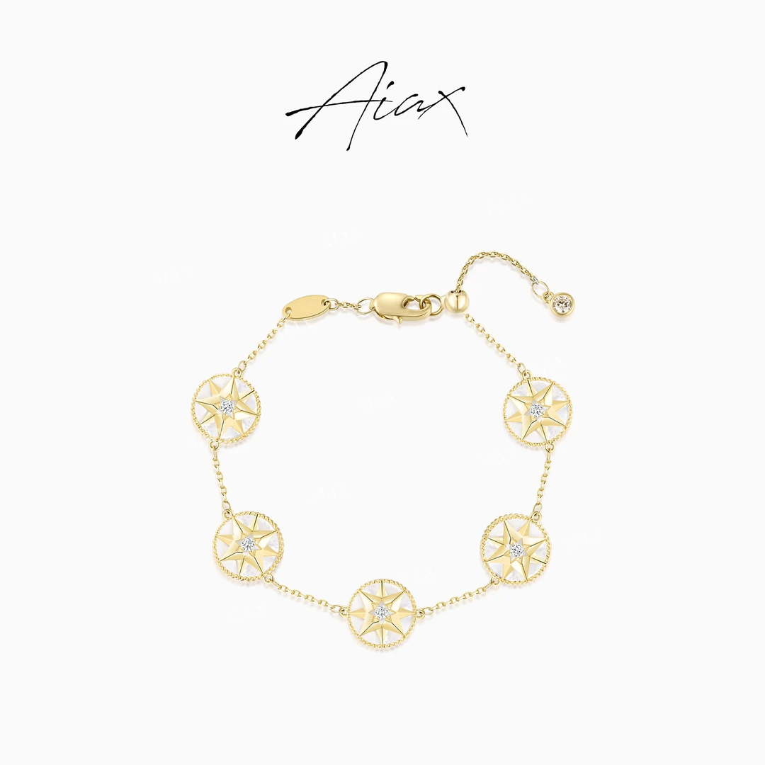 铜合金合成锆石手链 轻奢复古立体浮雕幸运罗盘八芒星手链TSS7161