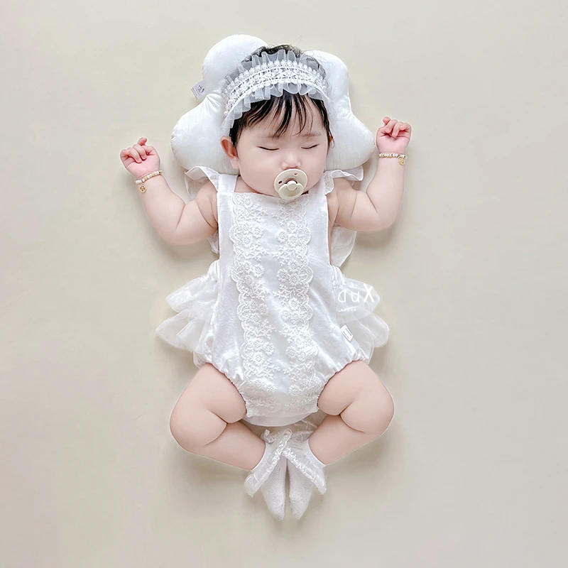 婴儿百天小礼服夏季女宝宝背心哈衣公主连衣裙满月衣服露背连体衣