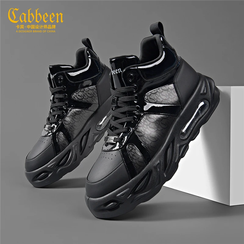 卡宾正品男鞋亮面拼接风气垫高帮男士休闲鞋子男款2025年秋季新款