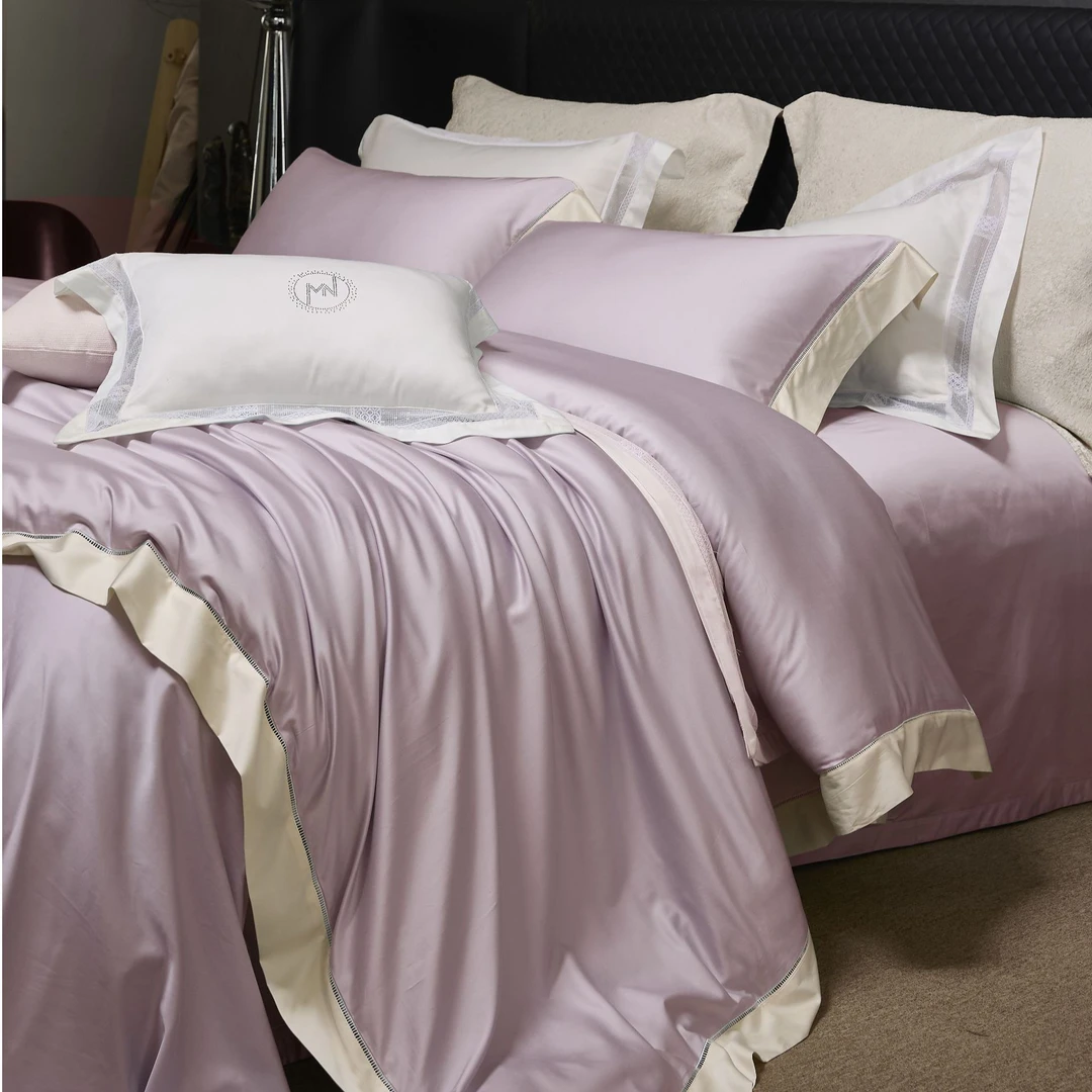 慕奈-【吉娜】100s超细旦天丝棉四件套极简轻奢拼色工艺裸感亲肤