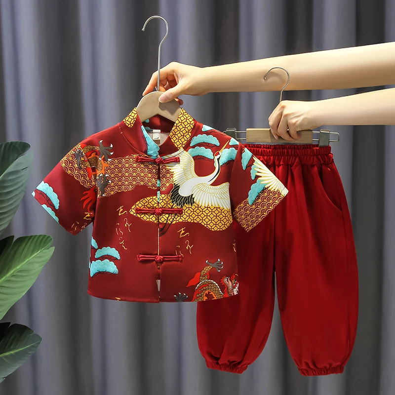 男童汉服儿童新中式国风套装男孩夏季薄款唐装女童洋气旗袍连衣裙