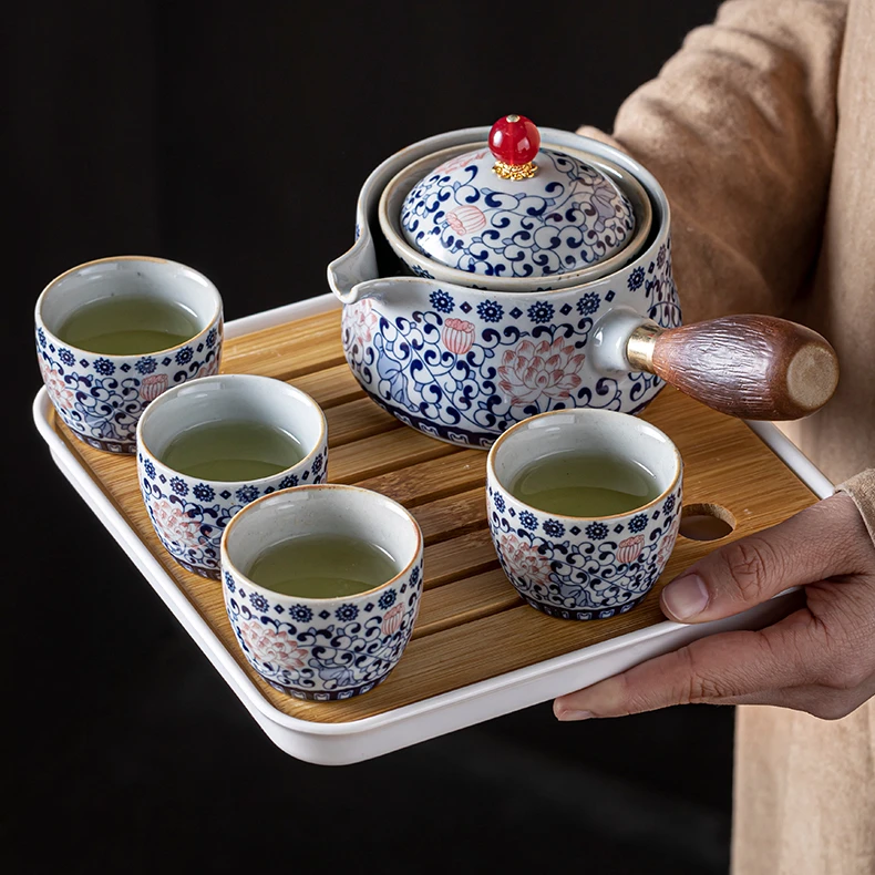 创意泡茶壶360旋转旅行茶具套装家用功夫茶杯便携包大号侧把神器