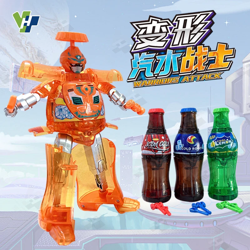 儿童炫酷机甲汽水可乐雪碧变形机器人易拉罐武士礼物创意玩具