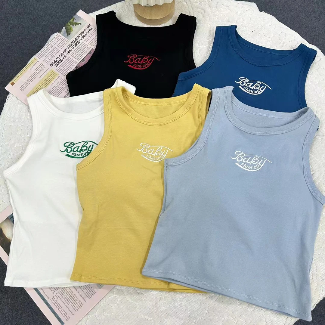 Baby刺绣新款辣妹高级感吊带背心女带胸垫遮副乳夏季内搭外穿上衣