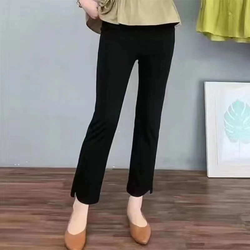 黑色直筒九分裤女2025秋季新款松紧腰休闲裤宽松显瘦百搭烟管裤女