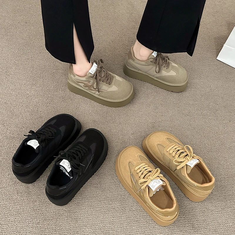 网红爆款厚底增高板鞋女德训鞋2024新款秋季学生休闲运动面包鞋子
