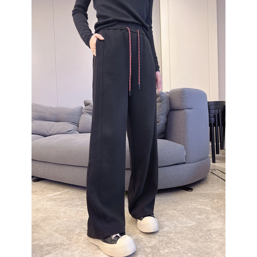 2024新款高腰红白复古宽松深色显瘦阔腿休闲裤女