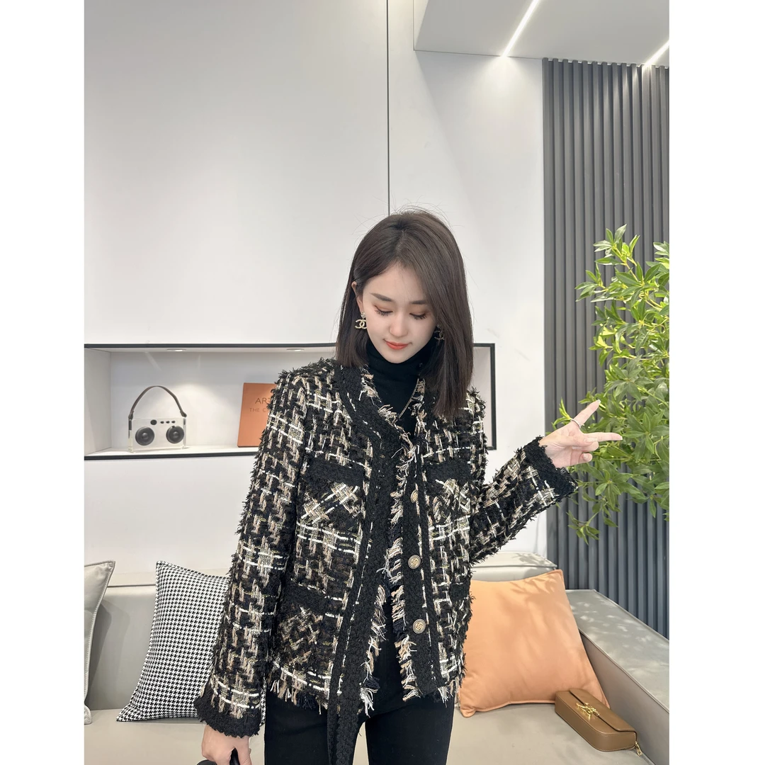 HUAMULAN/花木蘭【黑金派对】2023春秋季韩版时尚流苏边小香风外套