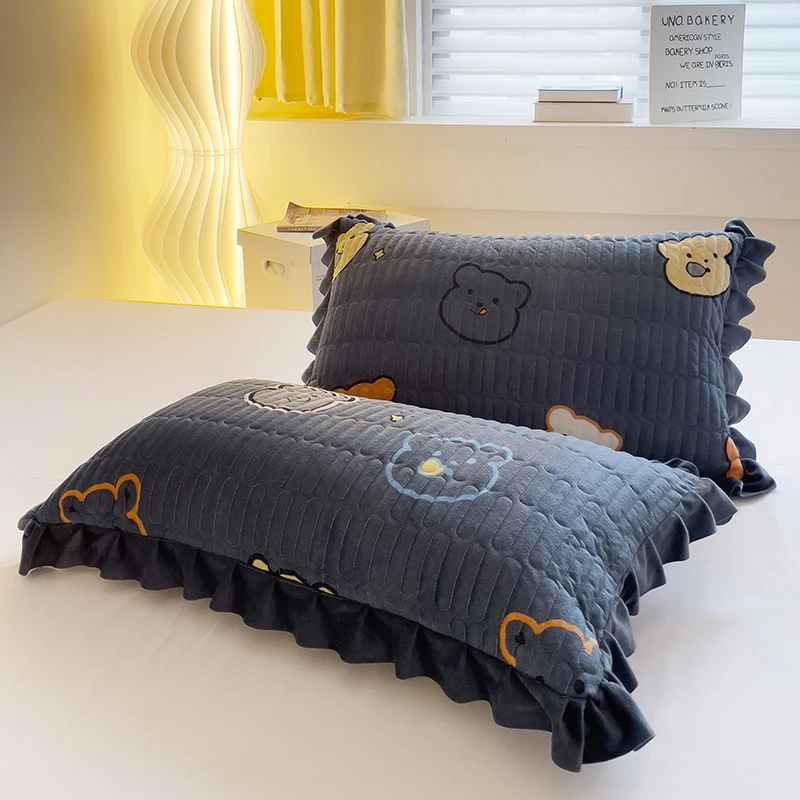 牛奶绒枕套一对装保暖加厚整头枕头套单只抗菌夹棉枕芯内胆套双人