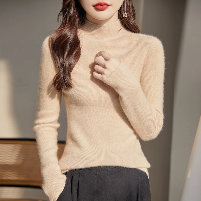 软糯亲肤羊毛针织毛衣2025秋冬显瘦内搭半高领纯色百搭打底衫女