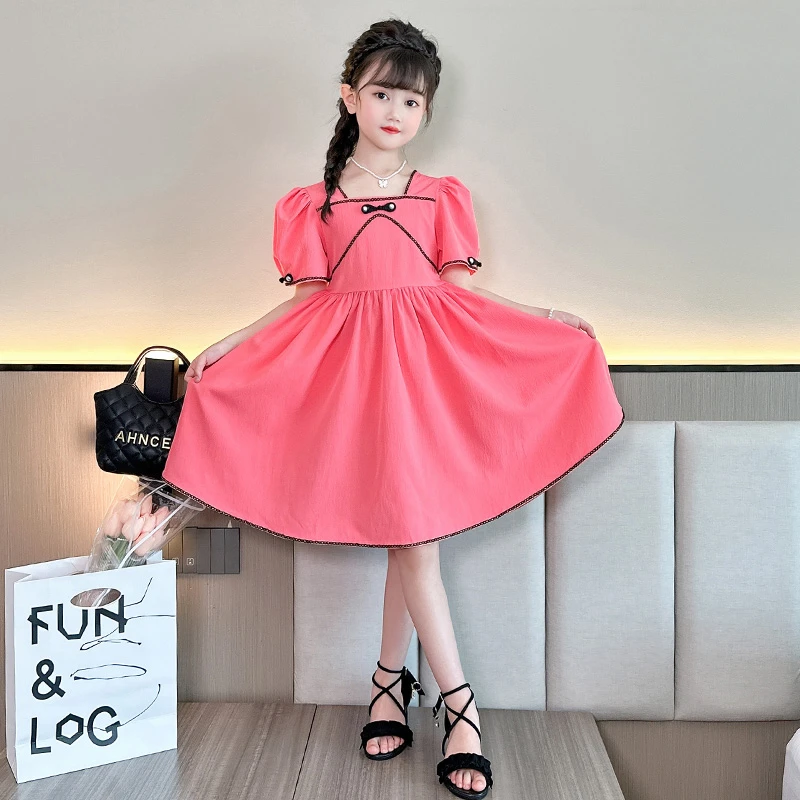 女童连衣裙夏季新款洋气泡泡袖公主裙可收腰小女孩时尚气质甜美裙