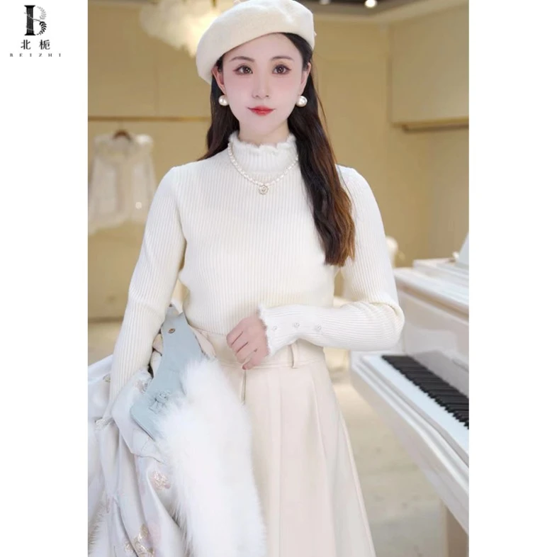 【北栀】领口毛毛打底针织衫 810831