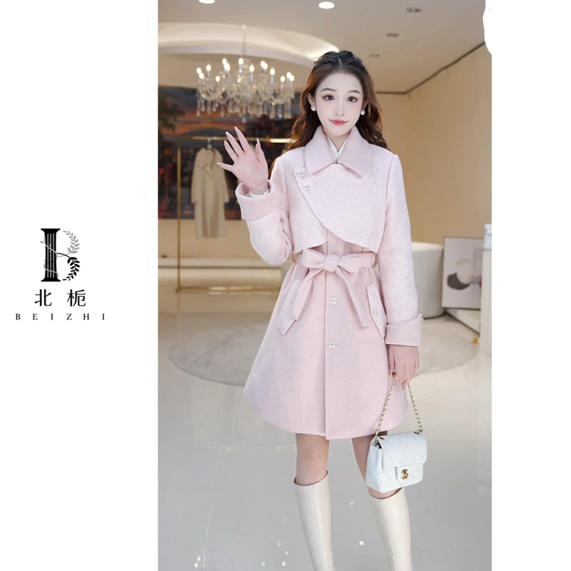 【北栀】系带羊毛毛呢羽绒大衣 813494