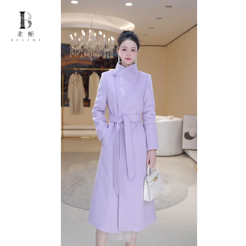 【北栀】盘扣竹叶绣花羽绒服毛呢大衣外套 813965