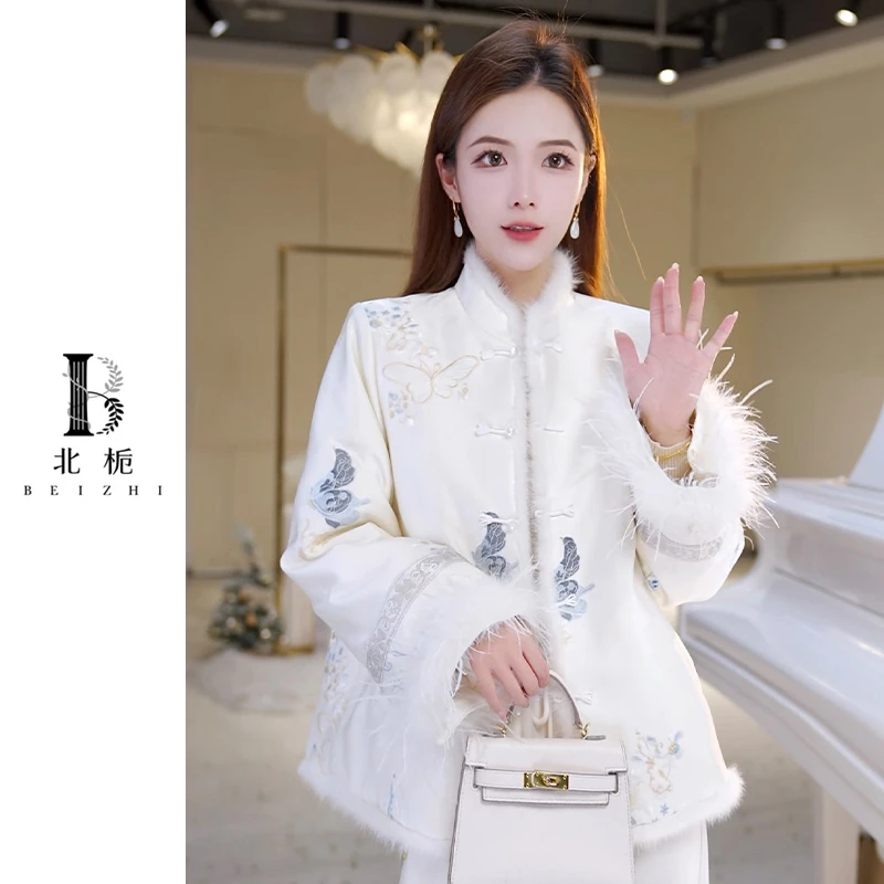 【北栀】金丝绒国风鸵鸟毛+水貂毛外套813518