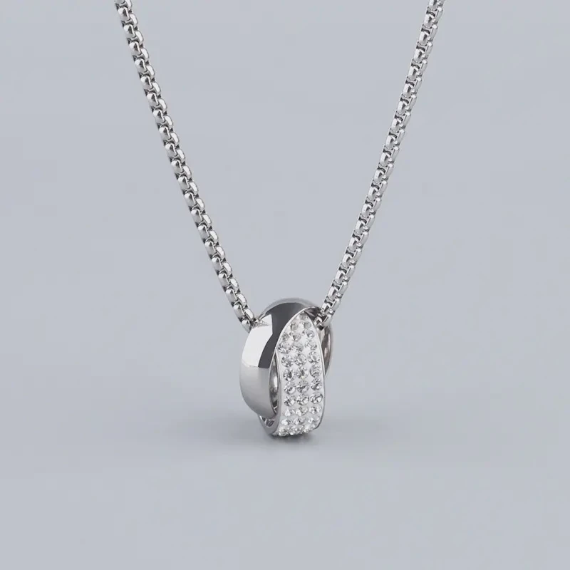 钛钢吊坠 王一博同款双环镶钻潮设计感潮牌百搭配饰轻奢气质小众