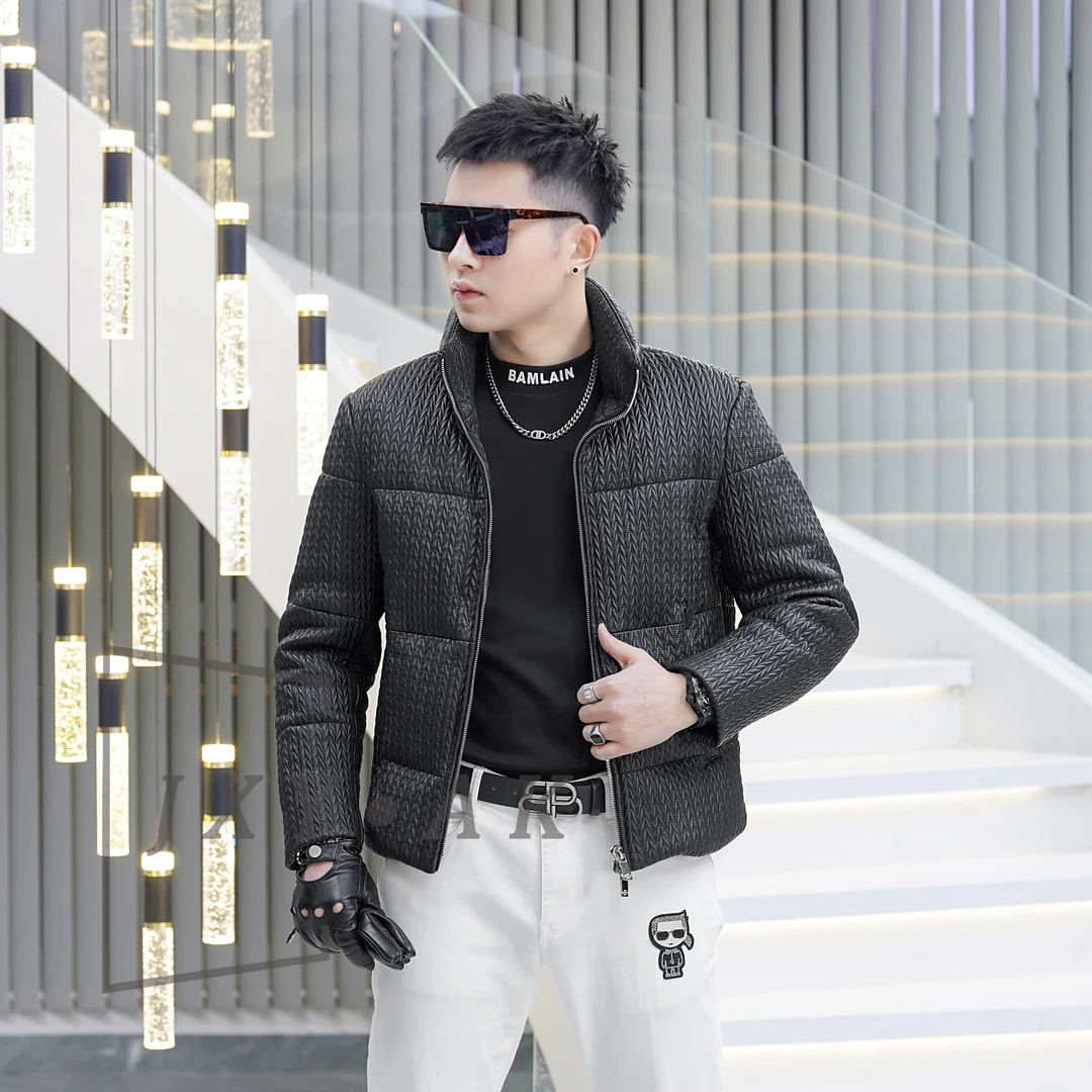 AK品牌/2024冬季新款男士时尚百搭轻奢真皮保暖白鹅绒羽绒服