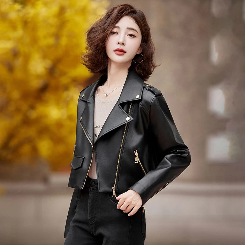 2025秋冬新款海宁真皮皮衣女短款绵羊皮机车韩版修身西装夹克外套