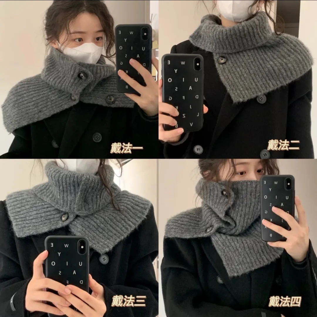 晴子Studio~韩国东大门ins风系扣套头5种戴法绵羊毛围巾保暖披肩