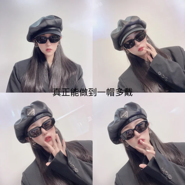 晴子Studio~超显脸小！高定款经典光泽三角标贝雷帽八角云朵帽韩版