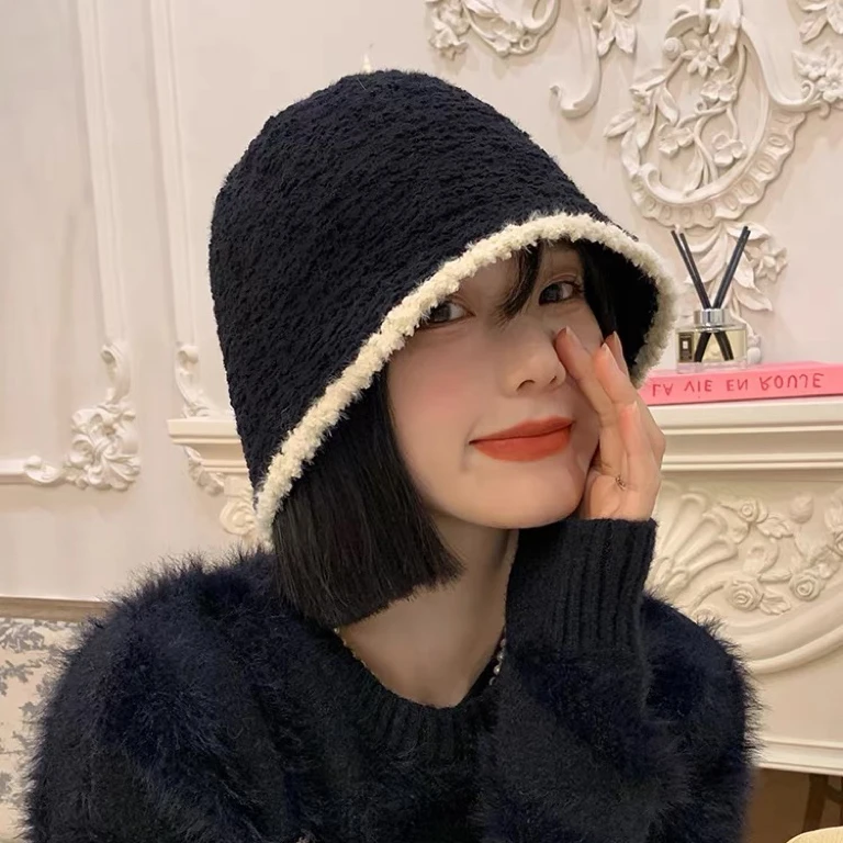 晴子Studio ~大头围显瘦小香风水桶帽毛绒绒遮脸渔夫帽帽子秋冬