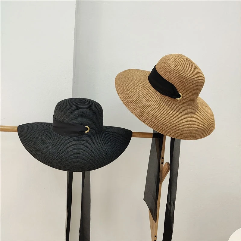 晴子Studio法式赫本风遮阳大檐草帽（自带防风绳）帽子大帽檐户外