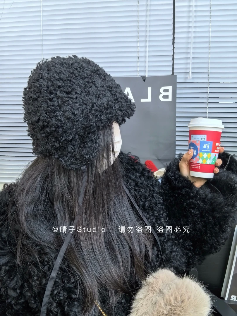 晴子Studio~我的小卷毛 设计师款仿羊羔毛护耳雷锋帽东北保暖帽