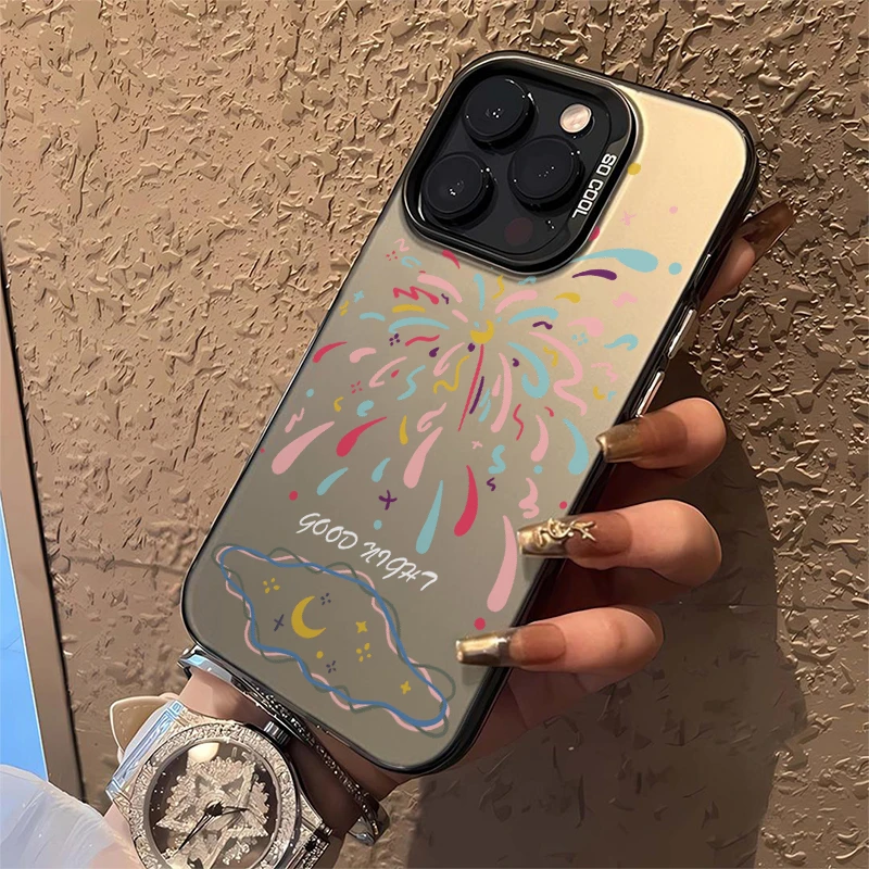 月亮彩色烟花iPhone15Promax手机壳oppo/vivo大孔磨砂苹果13/12软