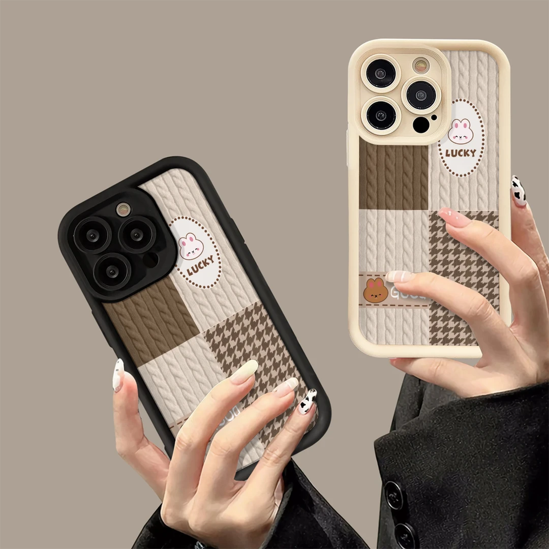 卡通苹果/华为/OPPO/vivo/小米创意拼贴小兔15手机壳14可爱13软套