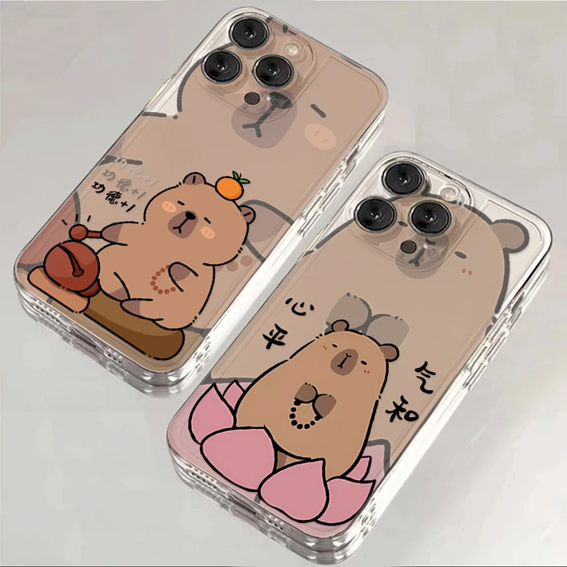 适用苹果15promax华为oppo小米vivo搞怪佛系水豚iPhone13手机软壳