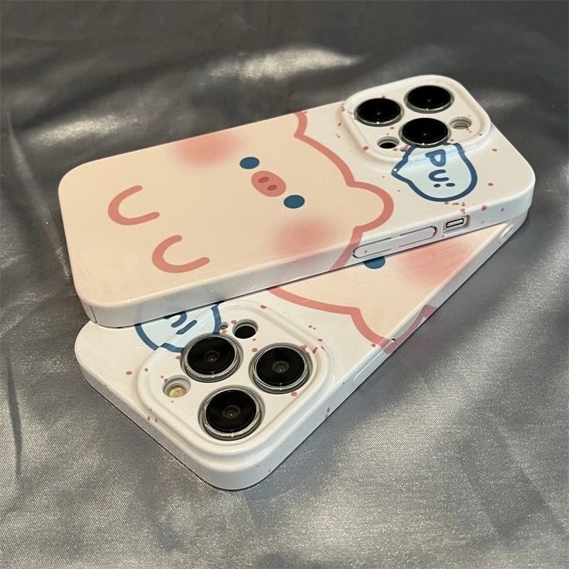 呆萌胖小猪iPhone15Promax全包手机壳oppo/vivo硬套13/14菲林7/8p