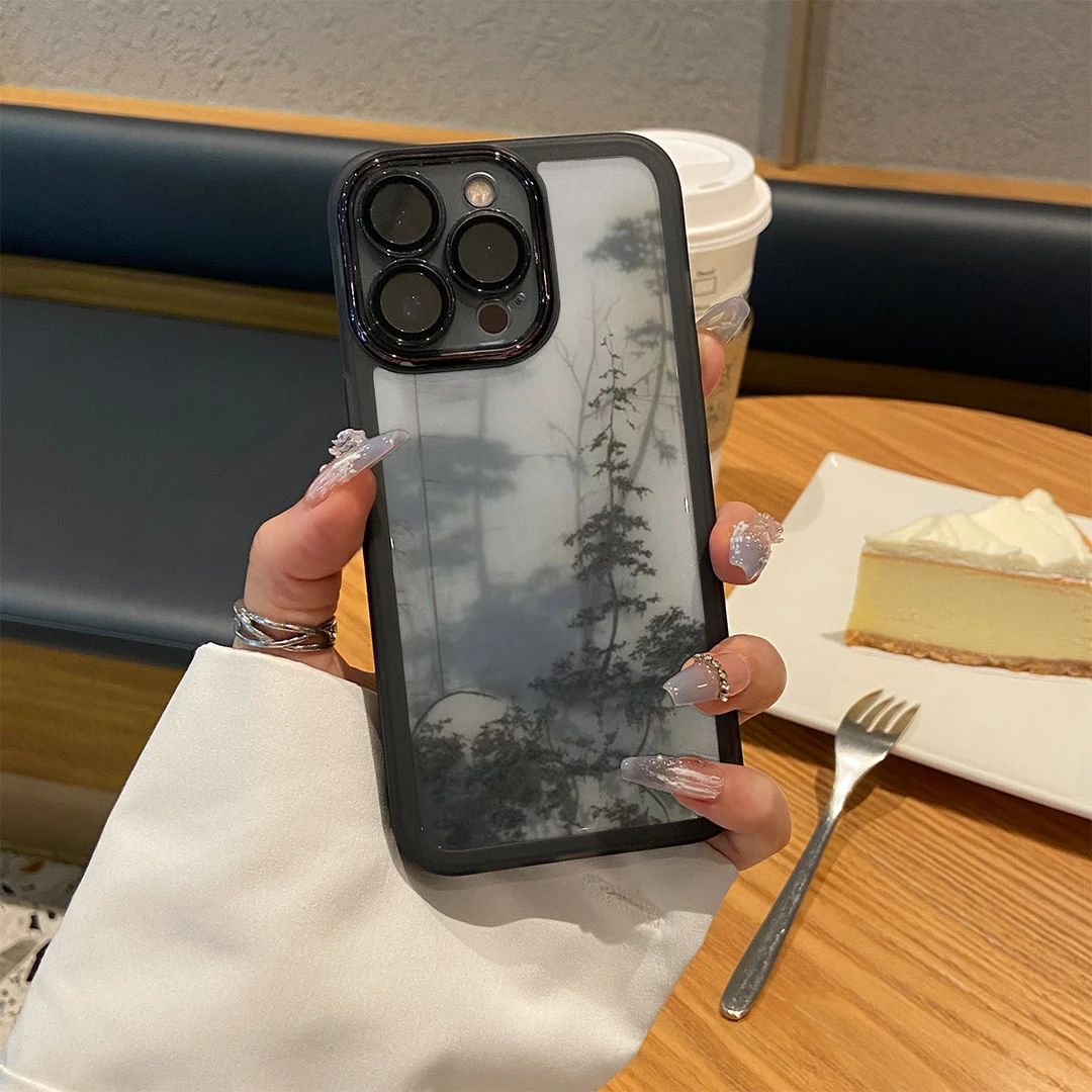 深山松树适用华为mate60自带镜头膜iPhone15/14/13全包软套手机壳