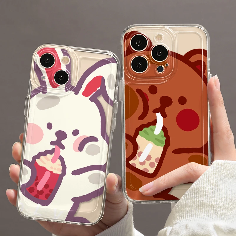 奶茶小熊小兔iPhone15Pro情侣手机壳oppo可爱vivo苹果13全包ins风