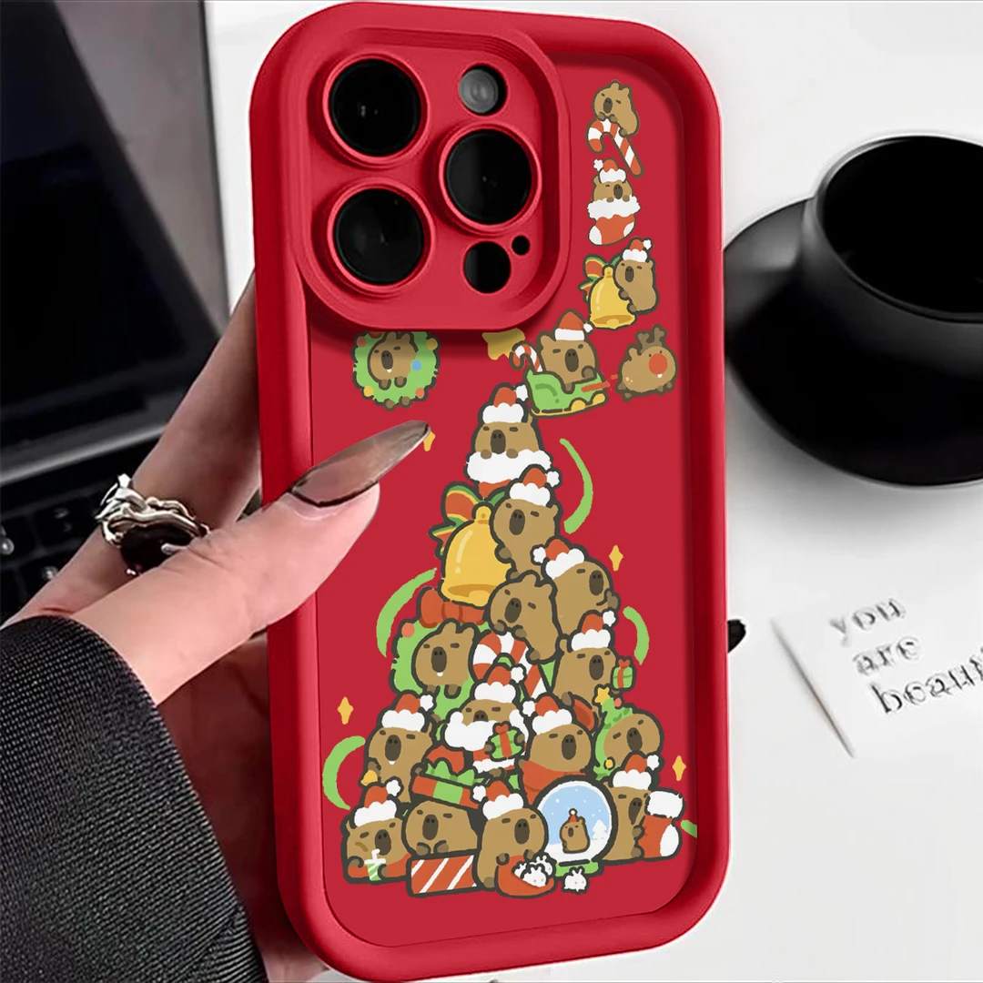 圣诞卡皮巴拉iPhone15手机壳13promax新年红oppo华为vivo防摔软套