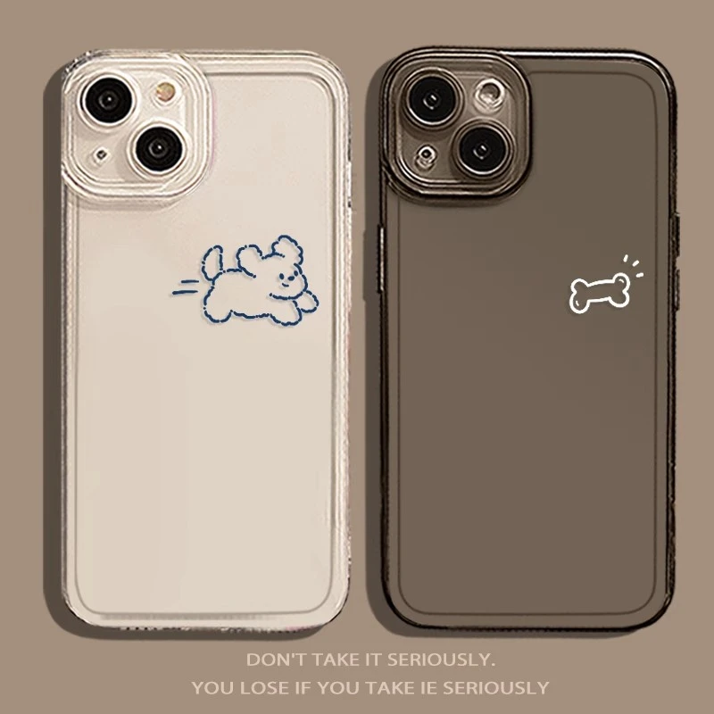 线条小狗iPhone14promax卡通ins手机壳苹果13情侣12潮11简约xs/xr