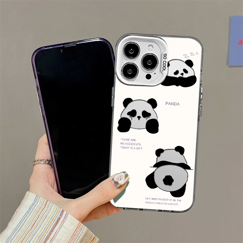 创意镂空可爱熊猫iPhone15彩银oppo/vivo小米14手机壳ins防摔软套