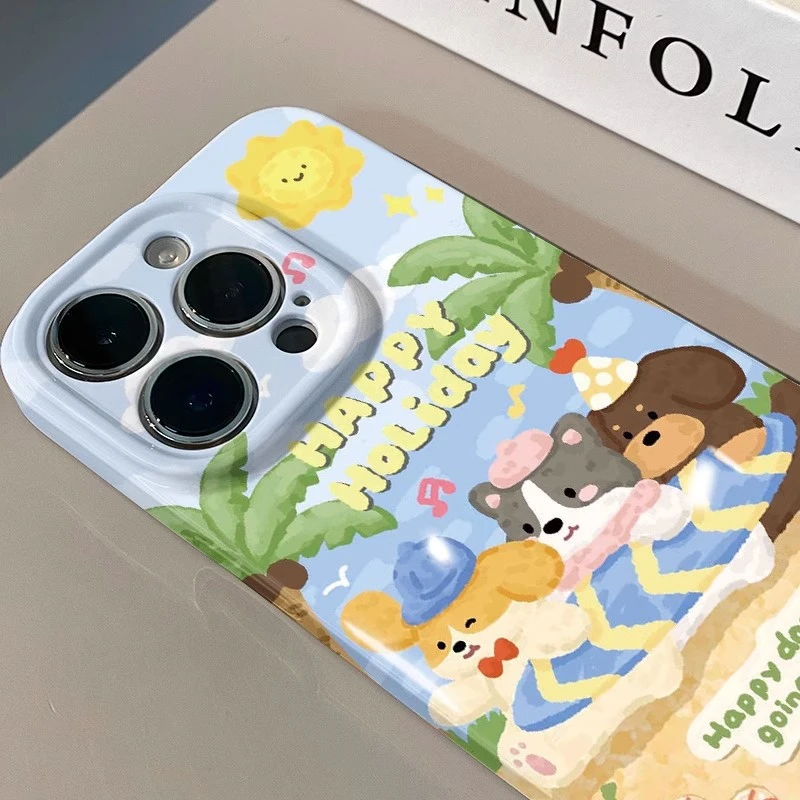 夏日椰树可爱狗适用苹果/华为/小米/oppo/vivo手机壳ins风菲林壳