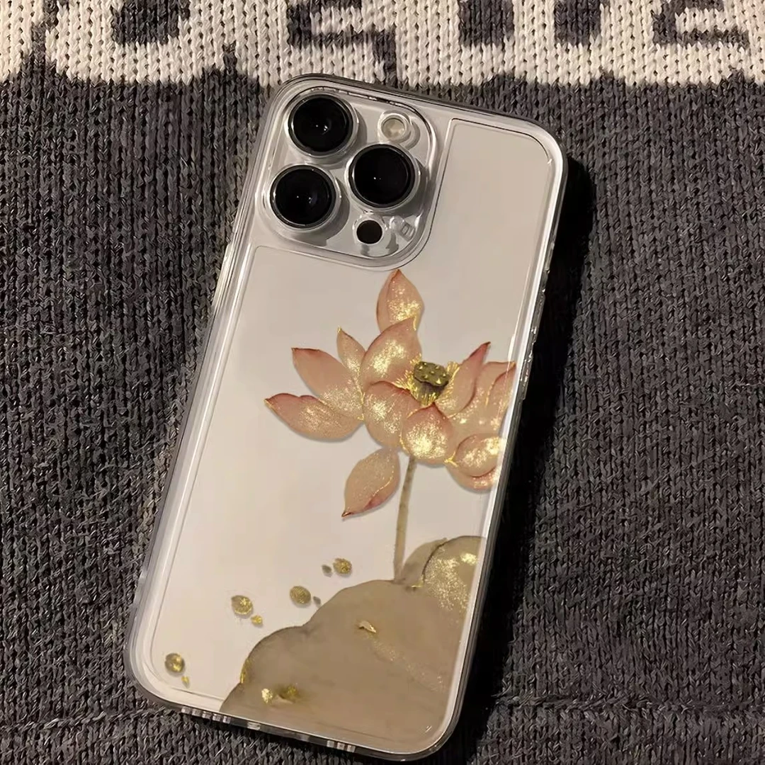 金色莲花适用苹果/华为/小米/oppo/vivo手机壳新款小众透明硅胶套