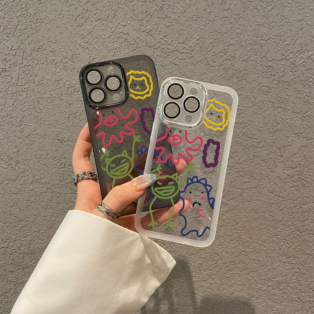自带镜头膜苹果/华为/oppo/vivo创意线条小怪兽iPhone15/14手机壳
