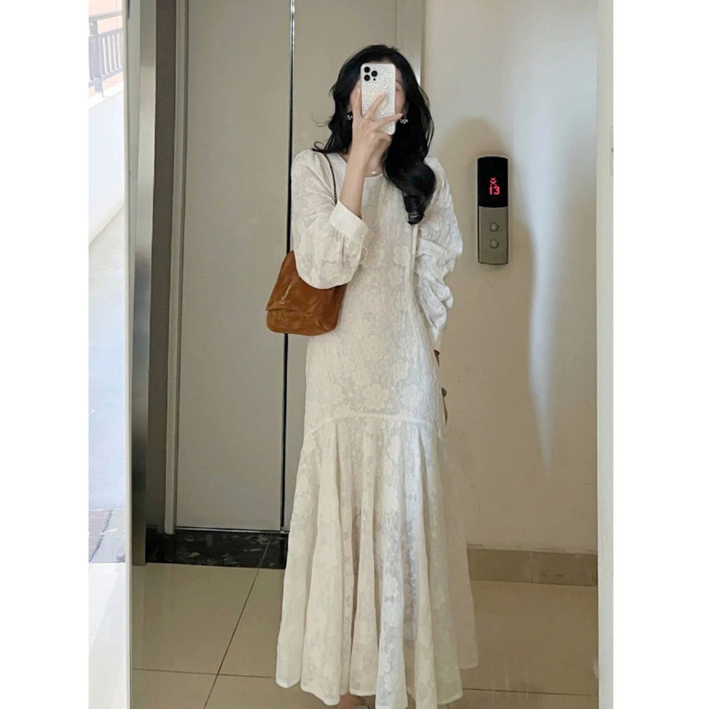 2025年春夏新款连衣裙女温柔风法式初恋森系蕾丝气质白色仙女长裙