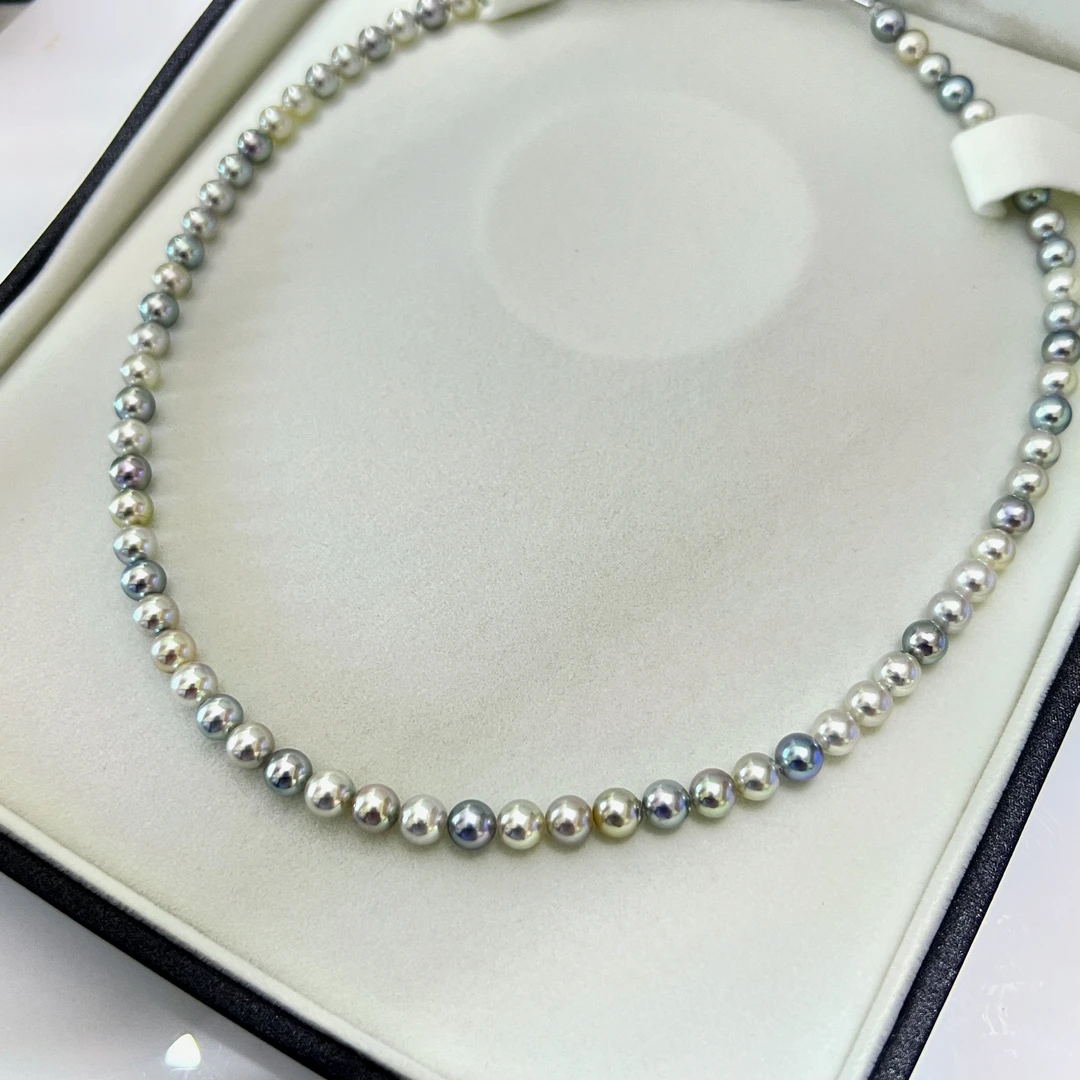 [少女梦]akoya极光彩虹糖果混彩项链天然海水珍珠减龄锁骨链5-6mm