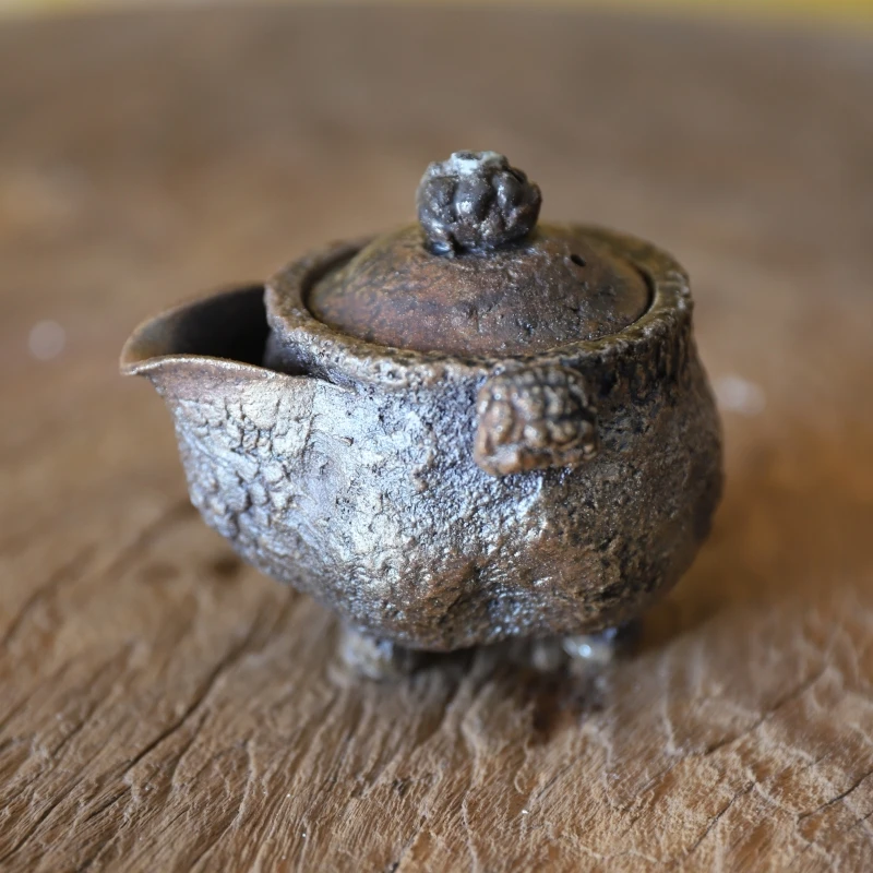 纯手工手捏爆裂纹柴烧宝瓶 柴烧高温烧成 柴烧茶器 原矿陶泥裸烧