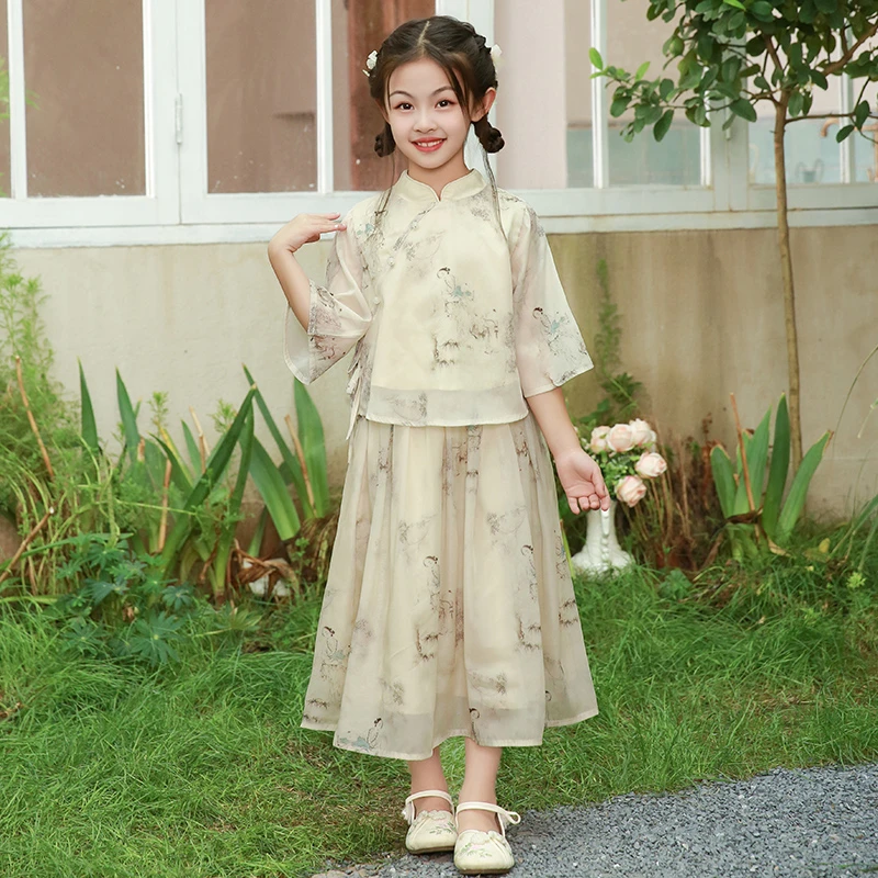 女童汉服套装夏季2024新款洋气儿童古风套裙女孩新中式国风两件套