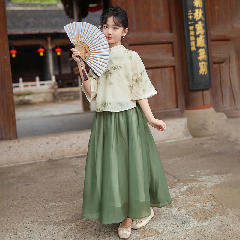 汉服女童夏季2024新款儿童古风公主裙夏款小女孩新中式古风套装裙