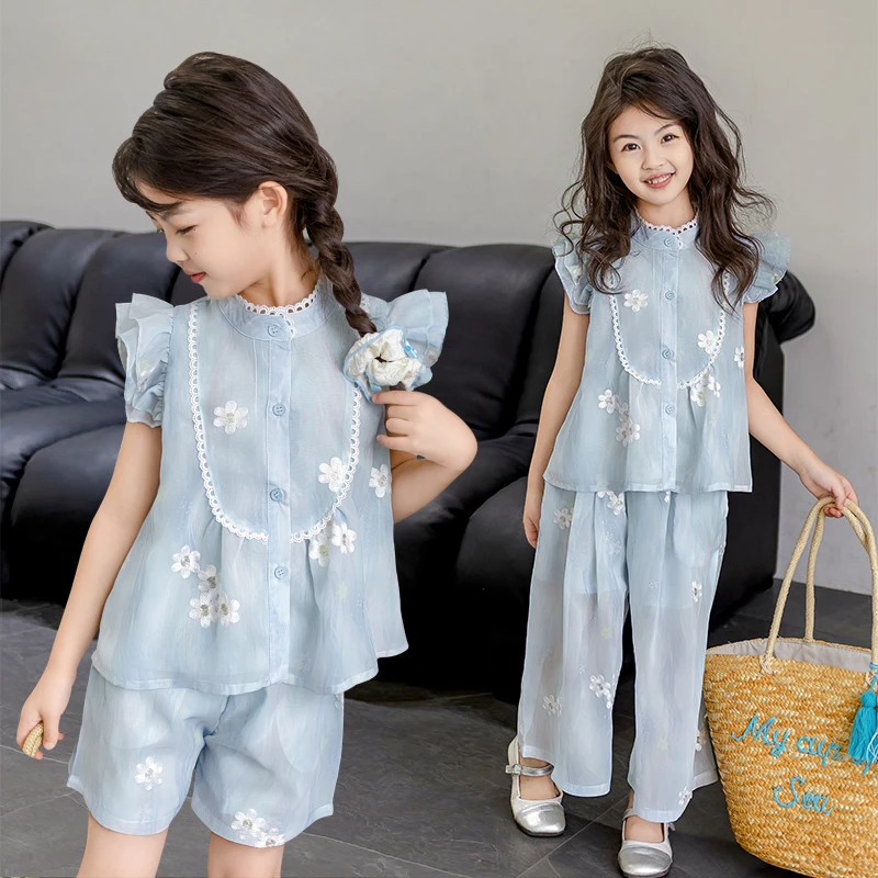 女童套装2024新款夏季短袖娃娃衫女宝宝洋气衣服中大童儿童两件套