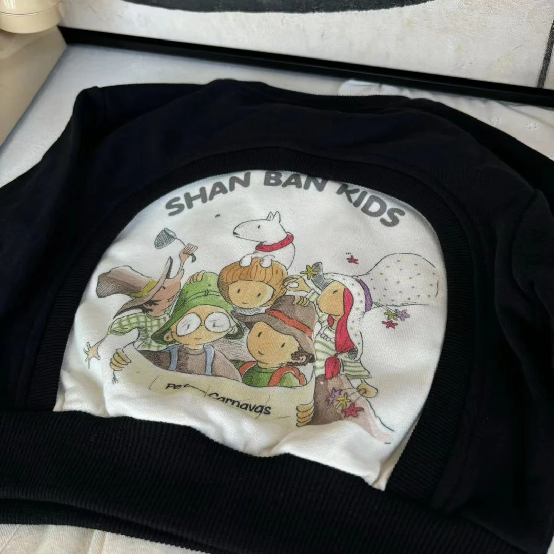 男小童秋季新款韩系字母可爱卡通圆领套头卫衣儿童百搭宽松潮上衣