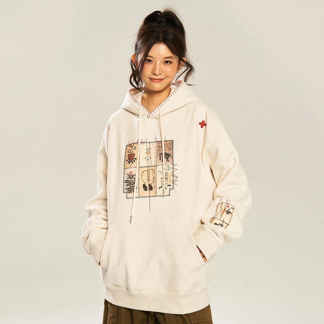 NSTNEW START发芽计划神奇动植物贴布刺绣卫衣男秋冬款加绒卫衣女